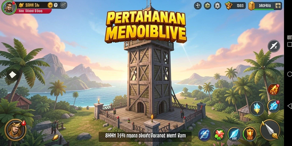 Screenshot gameplay 8HHH menunjukkan strategi pertahanan menara yang intens.