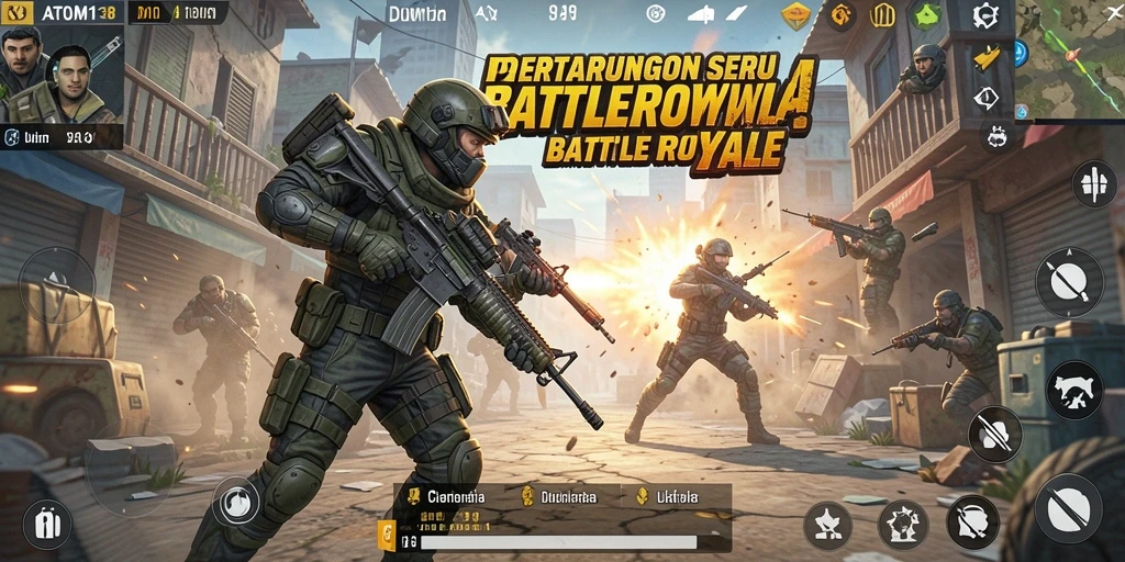 Screenshot gameplay ATOM138 dengan aksi pertarungan seru.
