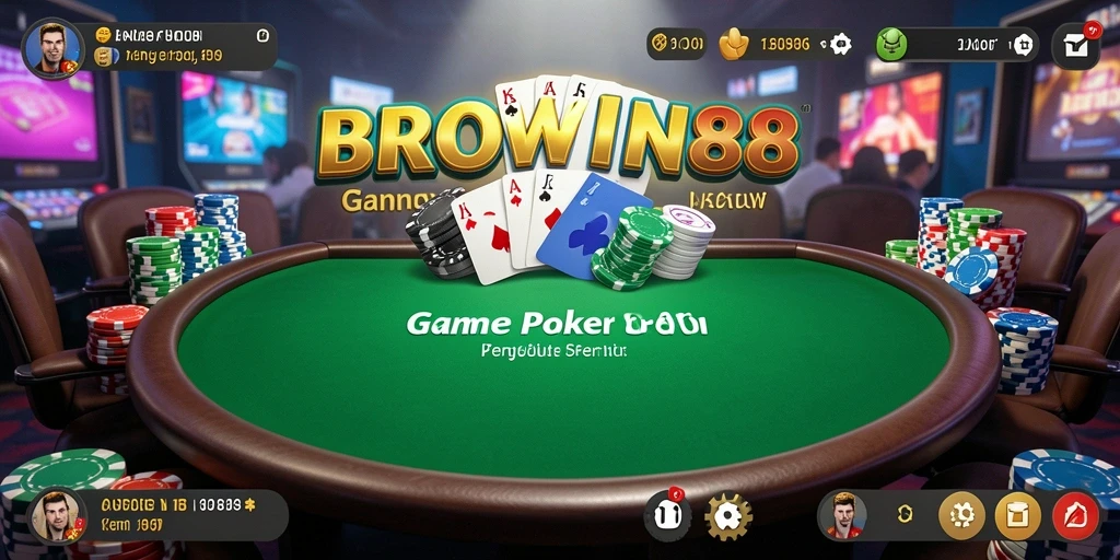Tampilan antarmuka BROWIN88 saat bermain poker secara online.