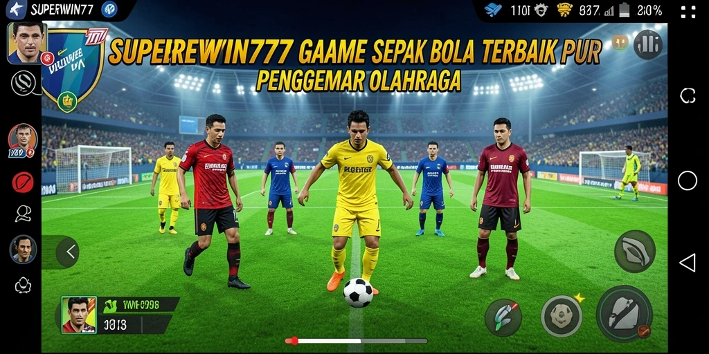 Tangkapan layar utama SUPERWIN777 menampilkan momen mendebarkan dalam pertandingan sepak bola.