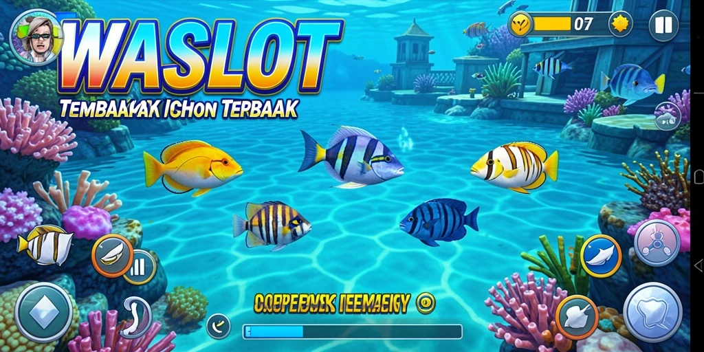Screenshot gameplay WASLOT menampilkan aksi menembak ikan yang penuh warna.
